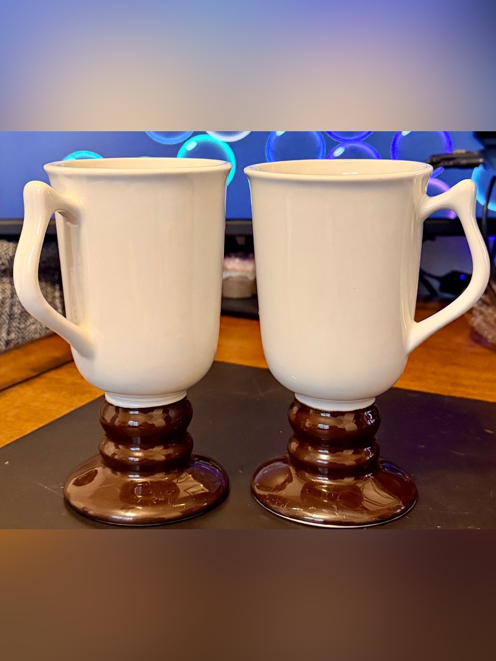 Vintage Set of 2 Hall China Co. Two-Tone Pedestal Base Irish Coffee Mugs 5 3/4”